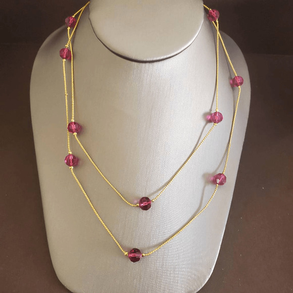 Swarovski Gold Plated Long Necklace‎ with Berry Colored Crystals Signed - Picture 1 of 8